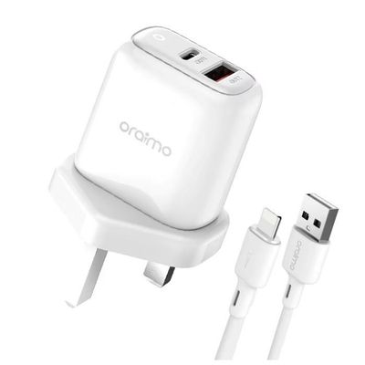 Oraimo PowerCube 18W Fast Charging Charger Kit with Micro USB Cable, UK, White, OCW-U94D-L53