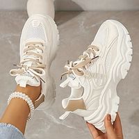 Women's Sneakers White Shoes Driving Shoes Dad Shoes White Shoes Outdoor Daily Flat Heel Wedge Heel Round Toe Casual Comfort Preppy Running Tennis Shoes PU Lace-up Solid Color Color Block Beige Lightinthebox - thumbnail