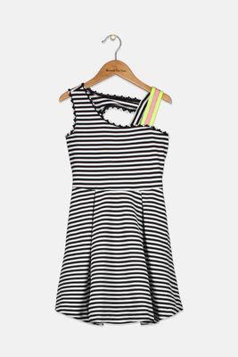 Big Girls Striped Asymmetrical Skater Dress Black/White Big Girls Striped Asymmetrical Skater Dress Black/White