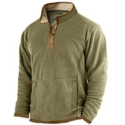 Men's Sweatshirt Quarter Zip Sweatshirt Army Green Half Zip Plain Sports  Outdoor Daily Holiday Basic Casual Thin fleece Fall  Winter Clothing Apparel Hoodies Sweatshirts  miniinthebox