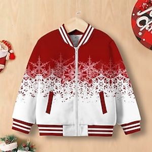 Christmas Boys Girls 3D Snowflake Jacket Long Sleeve Fall Winter Active Streetwear Cool Polyester Kids 3-12 Years V Neck Street Daily Regular Fit Lightinthebox