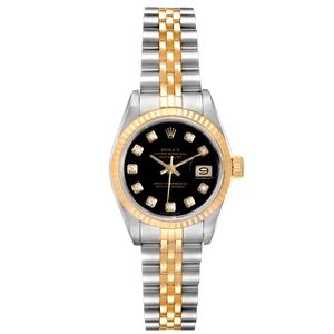 Datejust Steel Yellow Gold Black Diamond Dial Ladies Watch 69173