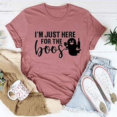 Women's Clothing Basic Tops T-shirt I'm Just Here Halloween Short-Sleeved Ebay Letter Round Neck T-Shirt miniinthebox