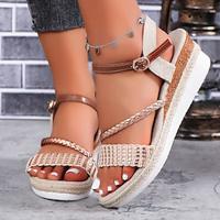 Women's Sandals Wedge Sandals Daily Hidden Heel Open Toe Casual Faux Leather Ankle Strap Almond Lightinthebox