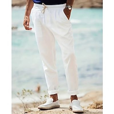 Men's Linen Pants Drawstring Elastic Waist Plain Breathable Soft Casual Weekend Fashion Streetwear White Micro-elastic Lightinthebox Men's Linen Pants Drawstring Elastic Waist Plain Breathable Soft Casual Weekend Fashion Streetwear White Micro-elastic Lightinthebox