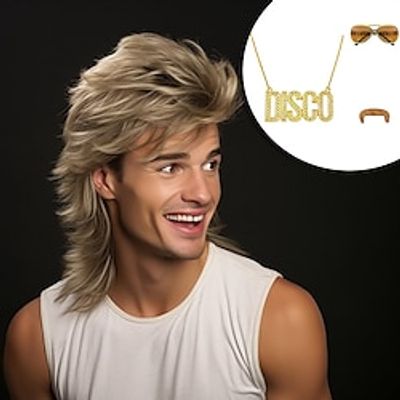 Blonde Mullet wig|Adult Funny Wigs for Men|Pop Rock Wig|Joe Dirt Wig for 70s|80s Wig With Costume Accessories miniinthebox
