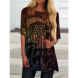 Women's T Shirt Dress Tee Dress Short Mini Dress Green Half Sleeve Color Block Flag Print Spring Summer Round Neck Casual Holiday 2021 S M L XL XXL 3XL miniinthebox