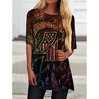 Women's T Shirt Dress Tee Dress Short Mini Dress Green Half Sleeve Color Block Flag Print Spring Summer Round Neck Casual Holiday 2021 S M L XL XXL 3XL miniinthebox - thumbnail