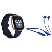 Fitbit Versa 3 Smartwatch Midnight/Soft Gold & Skullcandy Jib+ Wireless Earphones Blue (Bundle)