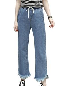 Casual Elastic Waist Pocket Lacing Jeans