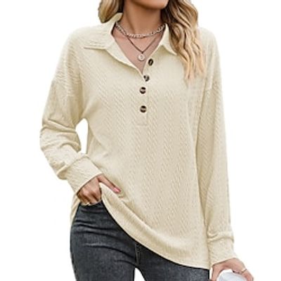 Women's Shirt Blouse Plain Black Wine Royal Blue Button Long Sleeve Casual Fashion Shirt Collar Regular Fit Fall  Winter Lightinthebox