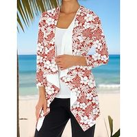 Women's Open Front Jacket Casual Spring Jacket Floral Print Summer Vacation Outerwear Long Sleeve Lightinthebox - thumbnail