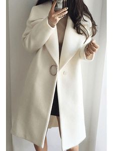 Lapel Single Button Plain Pocket Woolen Coat