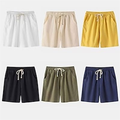 Men's Shorts Linen Shorts Summer Shorts Drawstring Elastic Waist Plain Comfort Short Casual Daily Holiday Linen Cotton Blend Fashion Classic Style Black White Lightinthebox