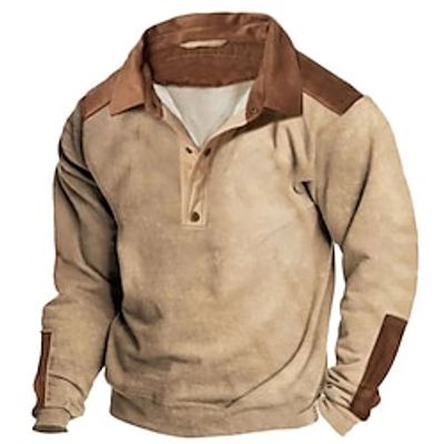 Men's Sweatshirt Khaki Polo Collar Plain Patchwork Color Block Sports Outdoor Daily Holiday Streetwear Basic Casual Spring Fall Clothing Apparel Hoodies Sweatshirts miniinthebox