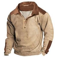 Men's Sweatshirt Khaki Polo Collar Plain Patchwork Color Block Sports  Outdoor Daily Holiday Streetwear Basic Casual Spring   Fall Clothing Apparel Hoodies Sweatshirts  miniinthebox