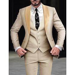 Champagne Men's Wedding Suits Jacquard Floral 2 Piece Tailored Fit Single Breasted One-button 2024 Lightinthebox