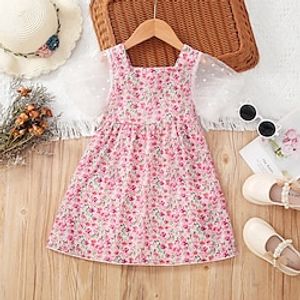 Kids Girls' Dress Floral Floral Dress Knee-length Dress School Square Collar Short Sleeve Adorable Dress 3-7 Years Summer Pink Purple Lightinthebox