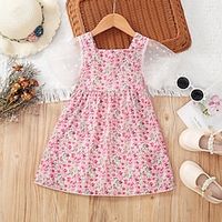 Kids Girls' Dress Floral Floral Dress Knee-length Dress School Square Collar Short Sleeve Adorable Dress 3-7 Years Summer Pink Purple Lightinthebox - thumbnail