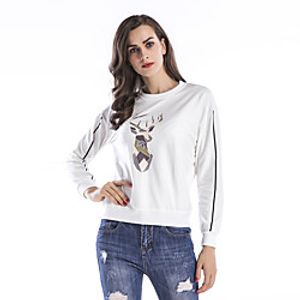 Women's Blouse Shirt Deer Long Sleeve Patchwork Print Round Neck Basic Tops White Black miniinthebox