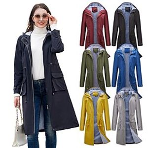 Women's Parka Waterproof Jacket Rain Jacket Raincoat Winter Outdoor Windproof Breathable Quick Dry Lightweight Outerwear Hooded Windbreaker Black Trench Coat Top Hunting Fishing Climbing Lightinthebox