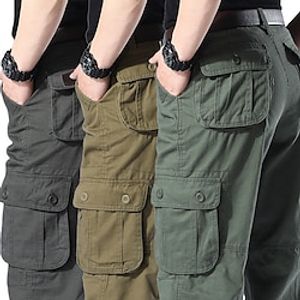 Men's Cargo Pants Cargo Trousers Hiking Pants 6 Pocket Plain Comfort Breathable Outdoor Daily Going out 100% Cotton Fashion Casual Gray Green Army Yellow Micro-elastic miniinthebox