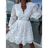 Women's White Dress Lace Dress Casual Dress Mini Dress Lace Patchwork Street Holiday Date Streetwear A Line V Neck Long Sleeve Regular Fit Black White Fuchsia Color S M L XL 2XL Size Lightinthebox