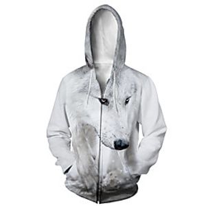 Men's Zip Up Hoodie Sweatshirt Animal 3D Casual Daily 3D Print Casual Hoodies Sweatshirts  White miniinthebox
