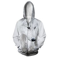 Men's Zip Up Hoodie Sweatshirt Animal 3D Casual Daily 3D Print Casual Hoodies Sweatshirts  White miniinthebox - thumbnail