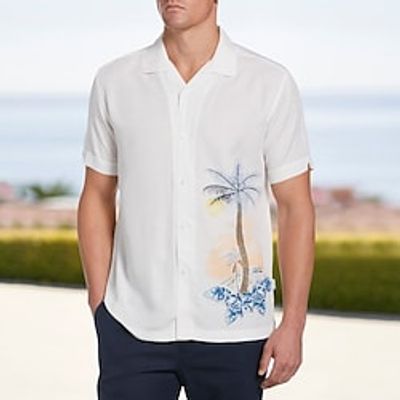 Men's Shirt Ink Painting Turndown Street Casual Button-Down Short Sleeve Tops Casual Fashion Breathable Comfortable White WhiteWhite miniinthebox