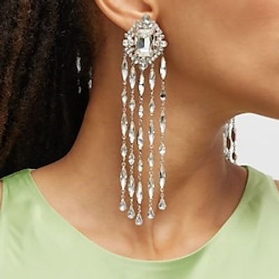 Women's Drop Earrings Tassel Fringe Precious Luxury Imitation Diamond Earrings Jewelry Silver  Golden For Wedding Party 1 Pair Lightinthebox