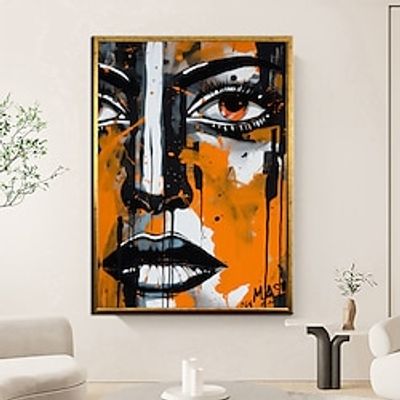 Hand Painted Woman Eye Oil Painting Wall Art Woman Face Art painting Woman Wall Art Black And Orange Art Eye wall Art colorful Woman painting Wall Art Home Decoration Decor ready to hang or canvas miniinthebox