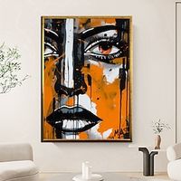 Hand Painted Woman Eye Oil Painting Wall Art Woman Face Art painting Woman Wall Art Black And Orange Art Eye wall Art colorful Woman painting Wall Art Home Decoration Decor ready to hang or canvas miniinthebox