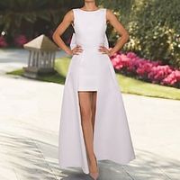 A-Line Prom Dresses Elegant Dress Formal Floor Length Sleeveless Jewel Neck Stretch Fabric with Bow(s) Overskirt 2023 Lightinthebox - thumbnail