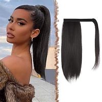 Straight Ponytail Extension 14 inch Natural Long Ponytails Wrap Around Clip in Pony Tail Hair Piece Synthetic Hairpieces for Women Girls Lightinthebox