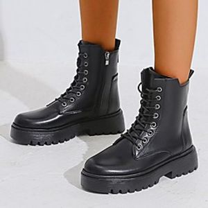 Women's Boots Round Toe PU Solid Colored Black miniinthebox