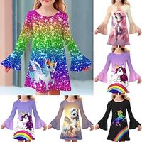 Girls' 3D Unicorn Dress Long Sleeve 3D Print Summer Fall Sports  Outdoor Daily Holiday Cute Casual Beautiful Kids 3-12 Years Casual Dress A Line Dress Above Knee Polyester Regular Fit miniinthebox - thumbnail
