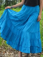 ZHI Vintage Women Pure Color Elastic Waist Loose Skirts