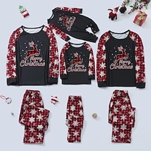 Christmas Pajamas Ugly Family Set Plaid Deer Snowflake Home Red Long Sleeve Mom Dad and Me Mom Dad and Me Basic Matching Outfits Lightinthebox