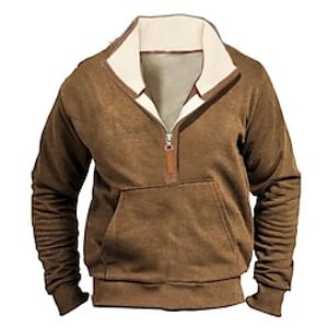 Men's Sweatshirt Quarter Zip Sweatshirt Brown Standing Collar Plain Pocket Sports  Outdoor Daily Holiday Vintage Basic Casual Spring   Fall Clothing Apparel Hoodies Sweatshirts  Lightinthebox