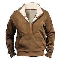 Men's Sweatshirt Quarter Zip Sweatshirt Brown Standing Collar Plain Pocket Sports  Outdoor Daily Holiday Vintage Basic Casual Spring   Fall Clothing Apparel Hoodies Sweatshirts  Lightinthebox - thumbnail
