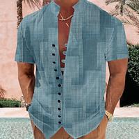 Plaid Hawaiian Resort Men's Printed Shirts Holiday Daily Wear Vacation Summer Standing Collar Short Sleeves Light Blue, White, off-white S, M, L Polyester Shirt Lightinthebox