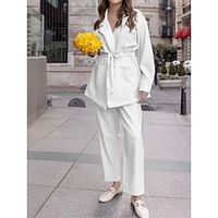 Women's Blazer Suits Belted Blazer  Pant Formal Business Party Blazer Suit Spring Jacket Outerwear Long Sleeve Fall White Lightinthebox - thumbnail