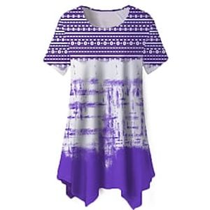 Women's Plus Size Tops Blouse Shirt Tie Dye Geometry Print Short Sleeve Crewneck Streetwear Daily Holiday Cotton Spandex Jersey Spring Summer Purple Yellow miniinthebox