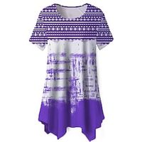 Women's Plus Size Tops Blouse Shirt Tie Dye Geometry Print Short Sleeve Crewneck Streetwear Daily Holiday Cotton Spandex Jersey Spring Summer Purple Yellow miniinthebox - thumbnail