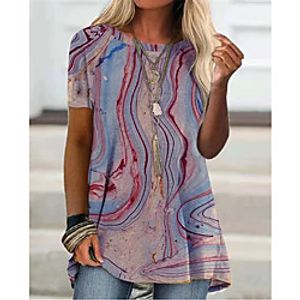 Women's 3D Printed T shirt Color Gradient Round Neck Basic Tops Blue Purple Khaki Lightinthebox