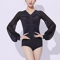 Latin Dance Ballroom Dance Leotard  Onesie Pure Color Splicing Women's Performance Training Long Sleeve Mesh Spandex Lightinthebox - thumbnail