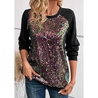 Women's Sweatshirt Pullover Active Sportswear Sequins Black Sparkly Casual Sports Round Neck Long Sleeve Top Micro-elastic Spring   Fall Lightinthebox - thumbnail