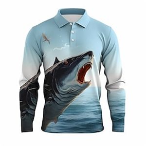 Shark Abstract Men's 3D Print Golf Polo Outdoor Casual Daily Streetwear Polyester Long Sleeve Turndown Polo Shirts Blue Fall  Winter S M L Micro-elastic Lapel Polo Lightinthebox