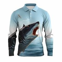 Shark Abstract Men's 3D Print Golf Polo Outdoor Casual Daily Streetwear Polyester Long Sleeve Turndown Polo Shirts Blue Fall  Winter S M L Micro-elastic Lapel Polo Lightinthebox - thumbnail